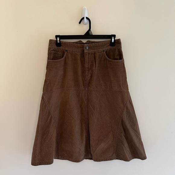 Sonoma Brown Corduroy Flare Western Midi Skirt - Picture 1 of 8